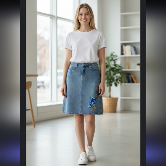 Yoga jeans knee length denim skirt - Picture 1 of 6